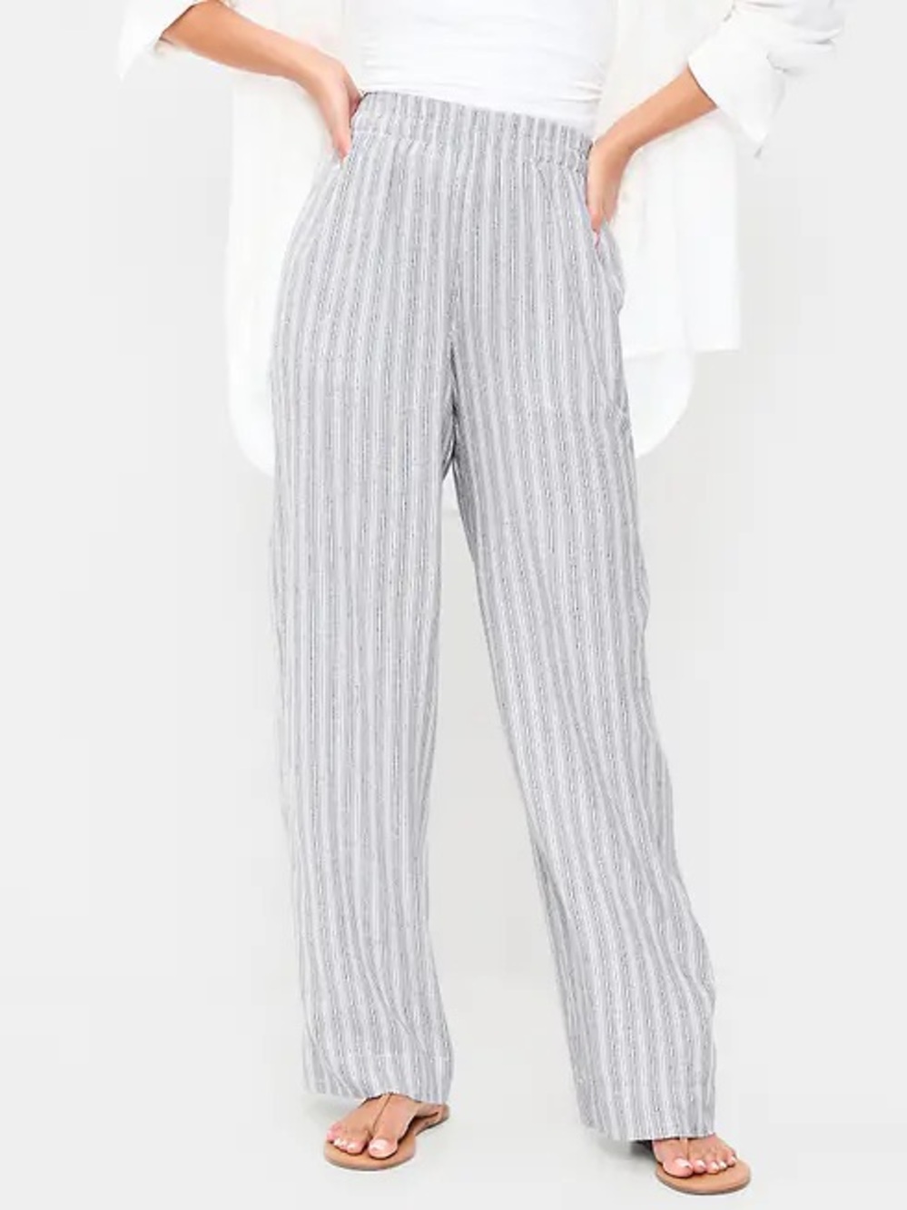 Old Navy High Waisted Linen Blend Super Wide Leg Pants Striped XXL NWT
